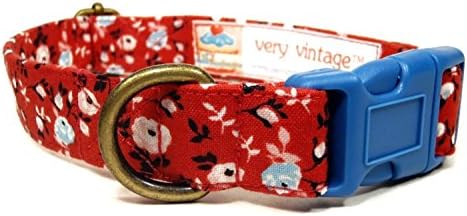 Little Miss - Reddish Pink Pink Light Blue Flowers Roses Organic Cotton Pet Collar - Handmade in the USA