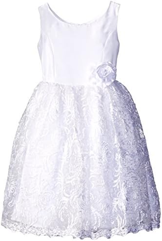 Kleinfeld Pink Little Girls' Tara Shantung and Soutache Flower Girl Dress, White, 6X