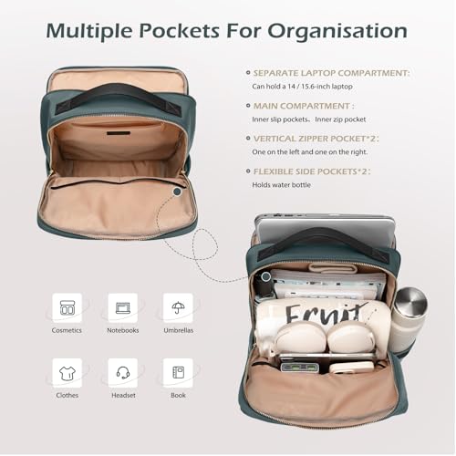 Elegant Women's Airline Approved Laptop Backpack Perfect for Work, University and Travel Multifunctional Casual Backpack Fits 15.6 Inch Notebook (Dark Green)