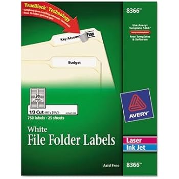 Amazon.com : Avery 8366 Permanent Filing Labels, 1/3 Cut, 750/PK, White ...