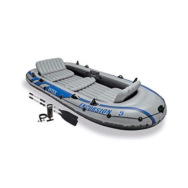 Intex-Excursion-5-Inflatable-Rafting-and-Fishing-Boat-with-Oars-Motor-Mount