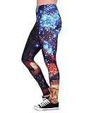 HDE Women's Funky Digital Print Design Graphic Stretch Footless Fashion Leggings (Binary Star, Large)