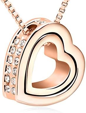 Love Heart Necklace - Crystal from Swarovski Rose Gold Plated Pendant Necklace for Women Mom Gift