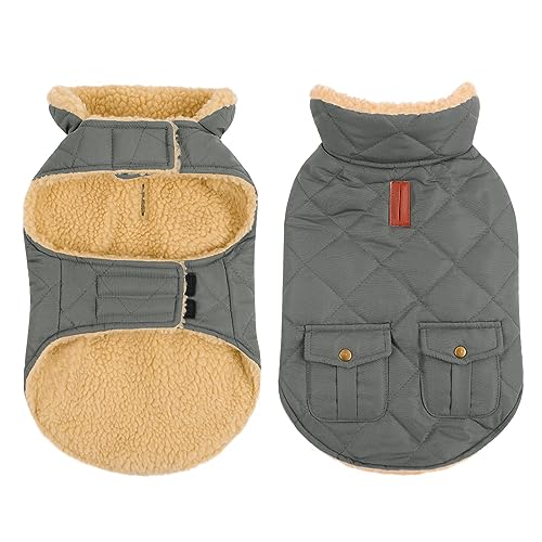 CITÉTOILE Wintermantel Hundemantel, Warme Winterjacken mit Fleece für Hunde,Hundejacke Hundekleidung Hundepullover Dog Coat mit Geschirr Loch für Chihuahua Dackel, Grau, M