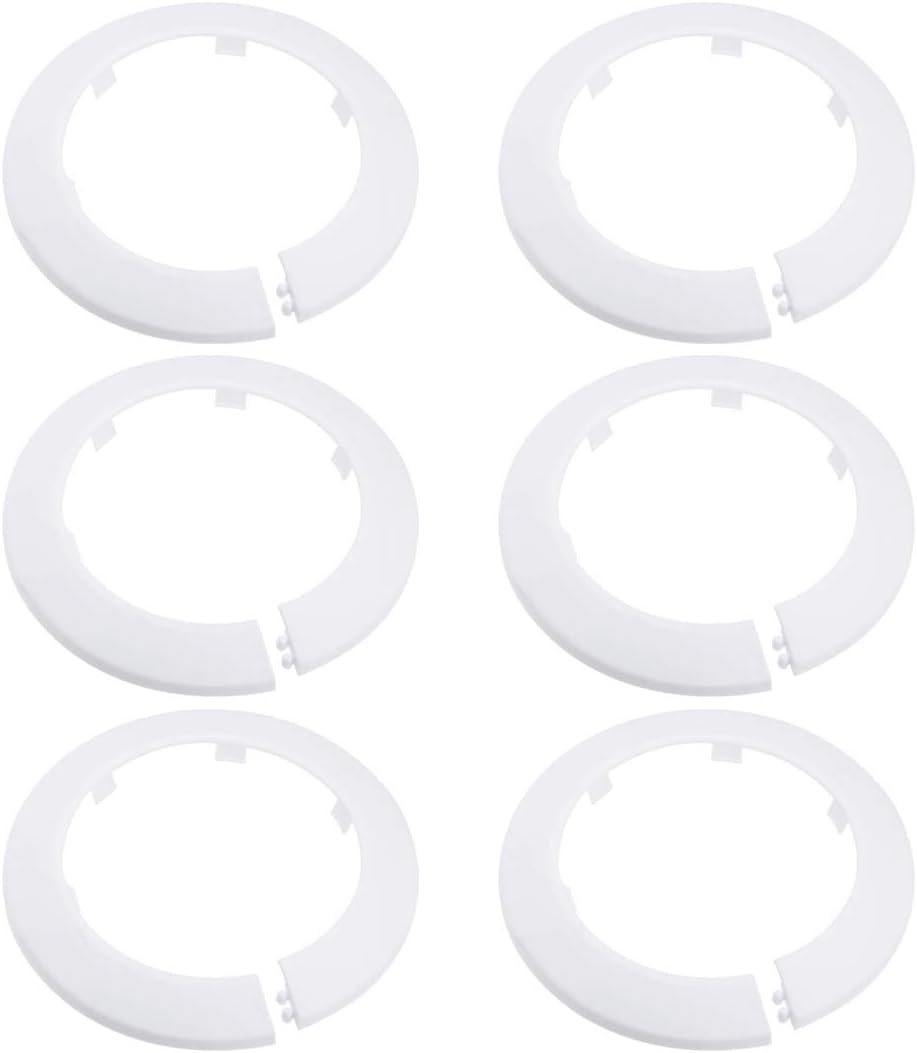 sourcing map 89mm Pipe Cover Decoration PP Plastic Water Pipe Escutcheon White 6pcs, 90 mm