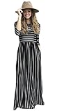 Colin Twain Women Print Long Sleeve O-Neck Pocket Stripe Maxi Dress