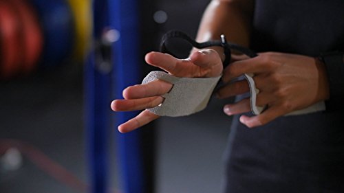 WODFitters Textured Leather Hand Grips For Cross Training, Kettlebells, Powerlifting, Chin Ups, Pull Ups, WODs & Gymnastics - With Grips Storage Pouch (Grey, Small - Fits up to 4")