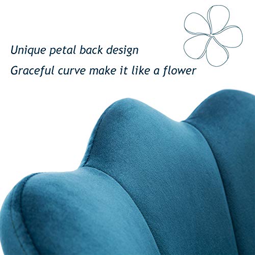 Kmax Living Room Chair, Mid Century Modern Retro Leisure Velvet Accent Chair with Golden Metal Legs, Vanity Chair for Bedroom Dresser, Upholstered Guest Chair - Blue Green
