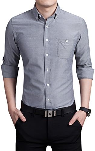 Homleys Mens Casual Slim Fit Long Sleeve Oxford Dress Shirt (Asian 3XL (US Medium), ZD808-Gray)