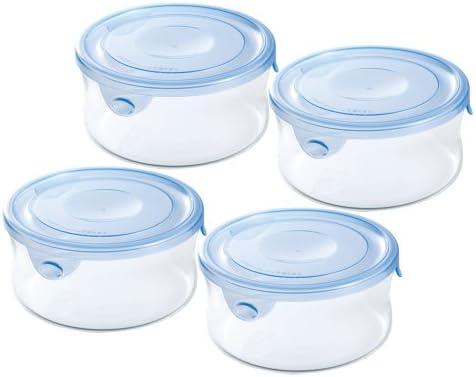 Iwaki イワキ 耐熱ガラス 保存容器 380ml 4点セット Newパックレンジ アクアブルー 信託 Kbt7401bln 丸型