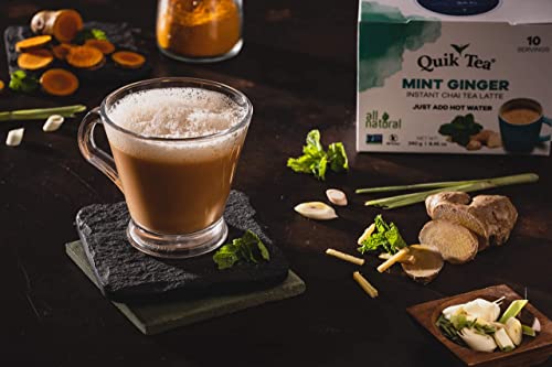 QUIKTEA LEMONGRASS UNSWEETENED CHAI TEA LATTE – 10 COUNT, INSTANT HERBAL BLEND WITH NATURAL INGREDIENTS, CAFFEINE-LIGHT, PRESERVATIVE-FREE – JUST ADD HOT WATER
