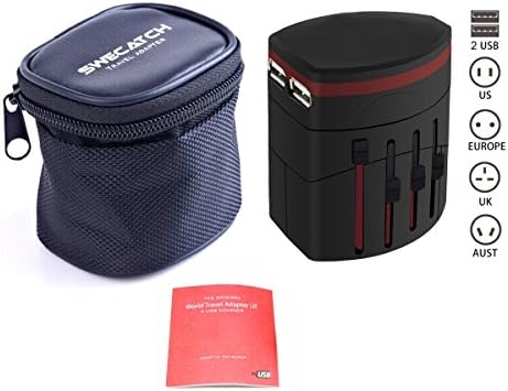 Swecatch Safety Universal WorldWide Travel Adapter 2.1A with Dual USB Charger All-in-one Travel Power Plug For EU UK US AU (BLACK) (Black)