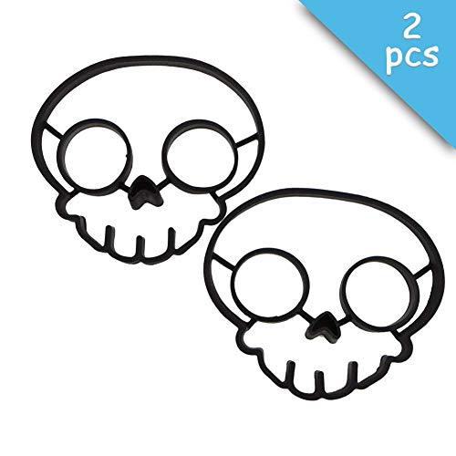 Cool Silicone Fried Egg Ring Mold Black Skull Shape Egg Shaper Set of 2 for Cooking - Thumbnail 5