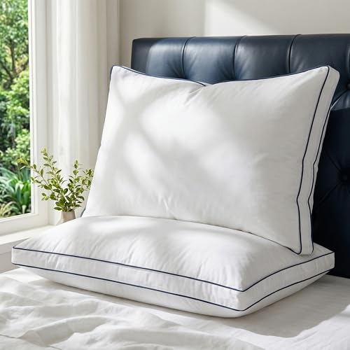 zibroges Down Pillows Queen Size Set of 2, Luxury Hotel Collection Gusseted Bed Pillow for Sleeping, Soft and Fluffy Support, Cotton Cover, Breathable, for Side, Back and Stomach Sleepers