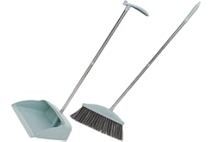 HOMSFOU Broom and Dustpan Set Heavy Duty Indoor Cleaning Tools with Supple Broom and Dustpan for Home