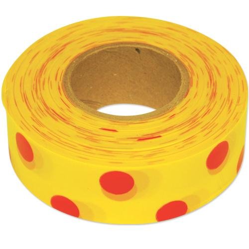 Flagging Tape, 1-3/16 Inches Wide (Red Dots on Yellow, 300 Foot Roll)