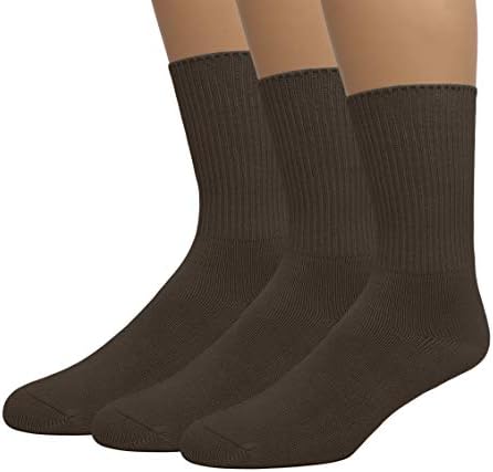 EMEM Apparel Women's Ladies Diabetic Circulatory Non-Binding Top Loose Top Casual Crew Mid Calf Cotton Seamless Toe Socks 3-Pack Brown 9-11