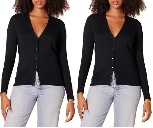 Photo 1 of 1pc. Amazon Essentials Women's Lightweight V-Neck Cardigan Sweater (Black, Large