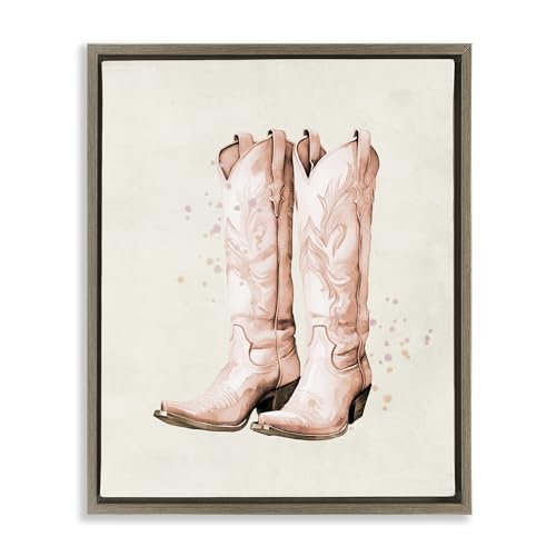 'Howdy Cowgirl Pastel Boots'| Floating Frame Canvas Art
