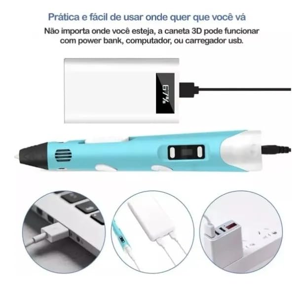 Caneta 3D Profissional Infantil com Display LED Digital com Kit de Filamentos Coloridos Brinquedo Educativo Criativo e Prático Presente para Crianças e Adultos Artistas