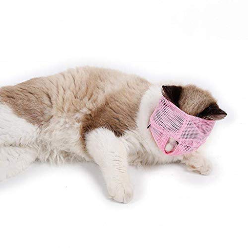 Tcplyn Premium Quality Multifunctional Anti bite Cat Muzzle Breathable Pet Mesh Muzzle Prevent Cats from Biting and Chewing L Size Pink Pet Supplies