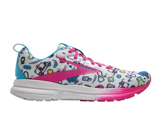 Brooks Women’s Trace 4 Neutral Running Shoe - White/Fuchsia/Blue - 6 Wide Image