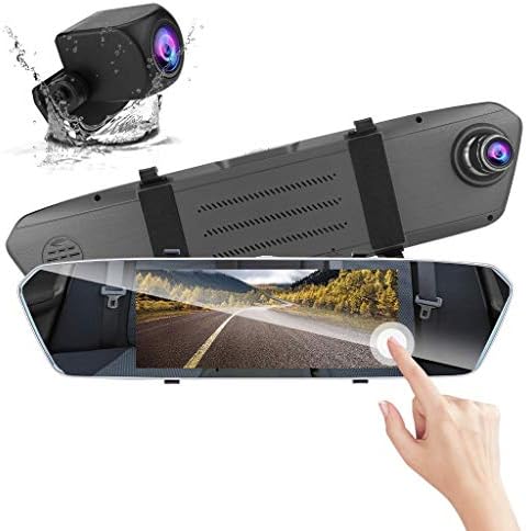 Yidartono Rearview Mirror Car Camera, Rear Camera 7“ Mirror Dash Cam Screen 1080P Rearview Front Rear Dual Lens Reversing Camera DVR Recorder Camcorders