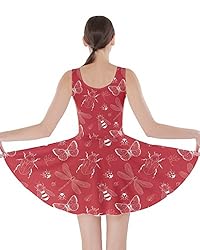 CowCow Womens RedHand Drawing Insect Vintage Skater
