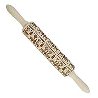color mogu Christmas Wooden Rolling Pins Engraved Embossing Rolling Pin with Christmas Symbols for Baking Embossed Cookies