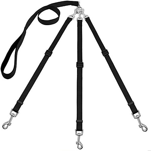 Sunnyhome007 Adjustable Nylon 3 Way Dog Coupler Leash with Padded Handle Easy Walking for One Two Three Small Medium Potty Dogs (Black)