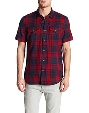 Men's Western Plaid Slim Fit Utility Short Sleeve Shirt in Academy