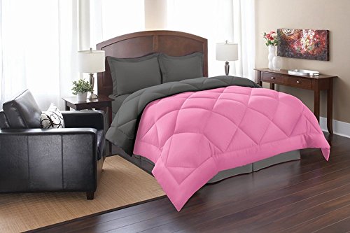 Elegant Comfort Goose Down Alternative Reversible 2pc Comforter Set, Twin, Pink/Gray