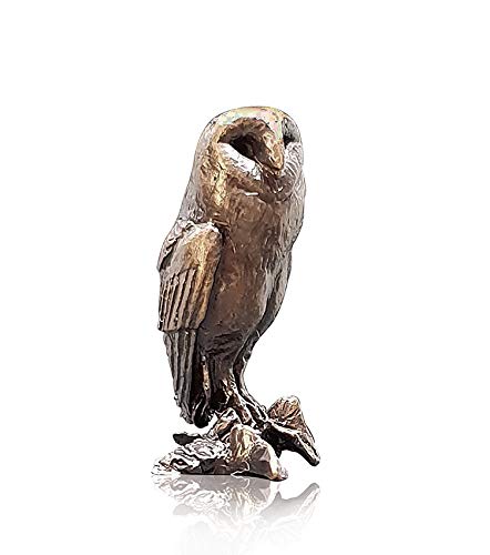 Butler & Peach Detailed Small Solid Bronze Sitting Barn Owl Boxed Gift