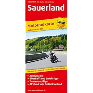 Sauerland: Motorradkarte mit Tourenvorschlägen, GPS-Tracks als Gratis-Download, Ausflugszielen, Einkehr- & Freizeittipps, wetterfest, reißfest, abwischbar, GPS-genau. 1:150000
