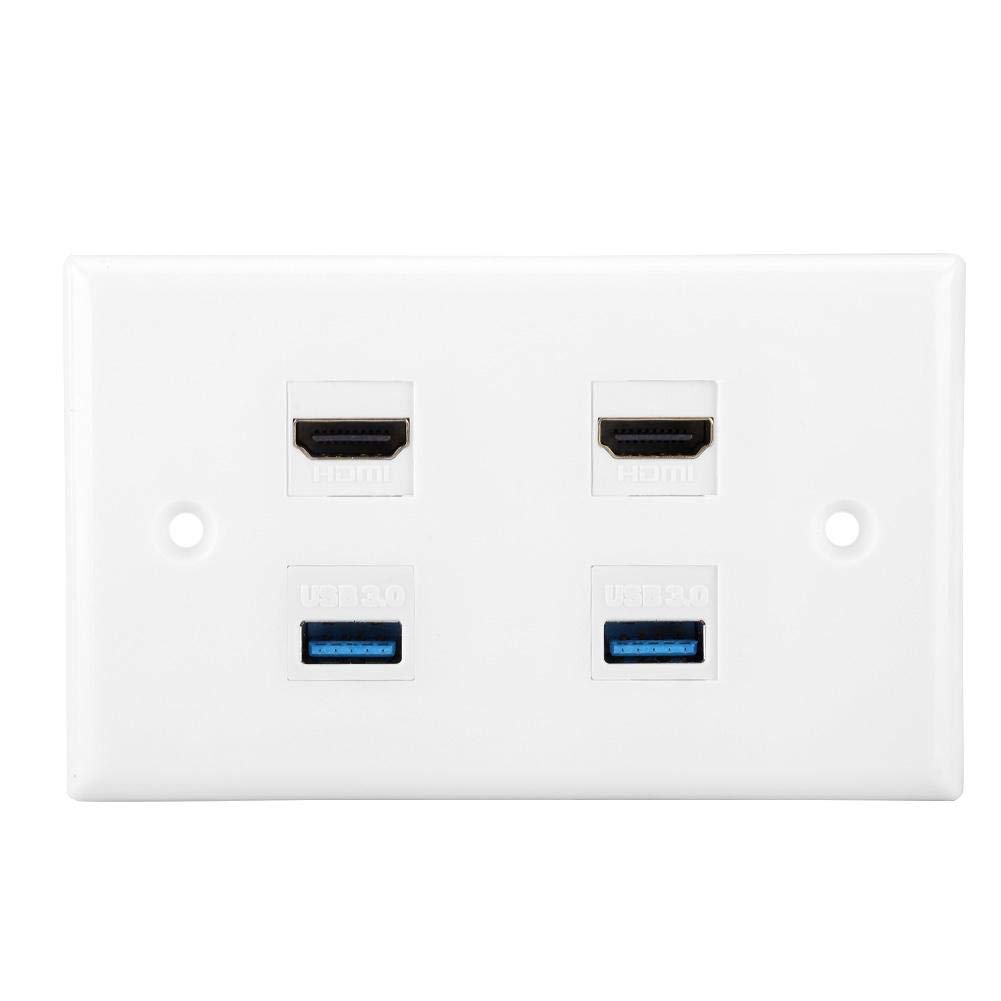 Garsent HDMI Wall Plate, HDMI Coupler Cover Audio Video HDTV Wall Plate Panel with 2-Port HDMI + 2 Port USB3.0 HDMI Socket Plug.