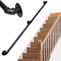 Handrails for Stairs, Long Hand Forged Black Iron Handrail Kit Banister 30~600cm, Wrought Iron Pipe Stair Handrail Heavy Duty for Indoor or Outdoor use