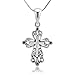 925 Sterling Silver Celtic Filigree Design Cross Pendant Necklace, 18 inch Snake Chain