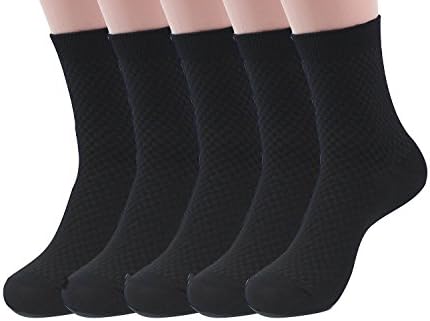 Gourdbaby Men’s Bamboo Fiber Mid-Calf Socks (Pack of 5) (Black)