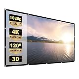 Yome 120 Inch Projector Screen, 16:9 HD Anti-Crease Indoor Outdoor Foldable Portable Movie Screen Support Double Sided Projection for Home Office Travel Party, 4K, 3D, White