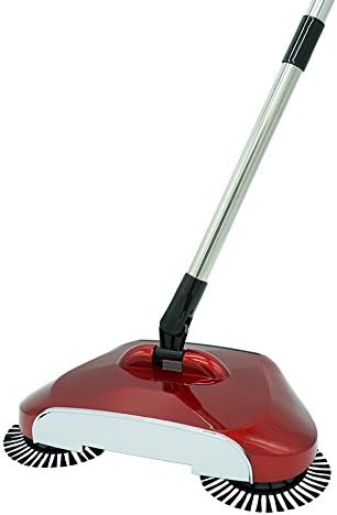 VOIMAKAS 360 Degree Rotating Hand Push Floor Sweeper, Broom &amp; Dustpan &amp; Trash 3 in 1 Dual Brush Sweeper Household Broom Cleaning Machine - Red