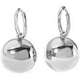 Kokoma Round Ball Dangle Hoop Earrings for Women Stainless Steel Minimalist Chunky Big Ball Small Huggie Hoops Statement Earrings Fashion Jewelry