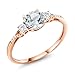 Gem Stone King 10K Rose Gold 6MM Round Gemstone Birthstone White Created Sapphire and White Diamond Accent 3-Stone Engagement Ring | Three-Stone Wedding Anniversary Promise Ring For Women