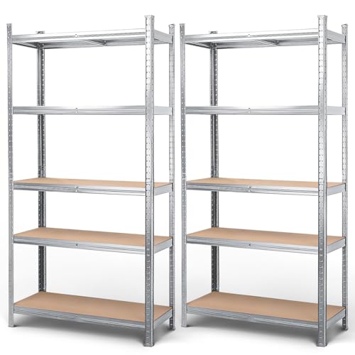 MasterSpec 2PCS 5-Tier Garage Shelving, Heavy Duty Steel Storage Rack with Boltless Assembly & Adjustable Height, 60"x28"x12" Storage Shelves for Garage, Warehouse, Basement