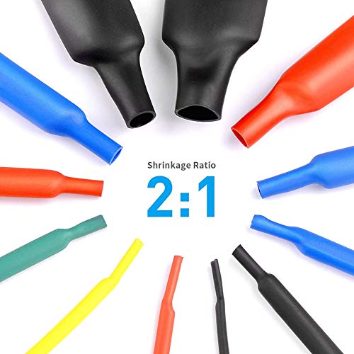 Heat Shrink Tubing 2:1 Electric Insulation Tube Kit Flame Retardant Wrap Cable Sleeve 530pcs 5 Colors 8 Sizes with Storage Box
