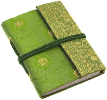 Handmade Sari Notebook | Mini 8 x 10.5cm | Green | Unlined Recycled Paper | Pocket Notebook and Diary | Indian Stationery Gift