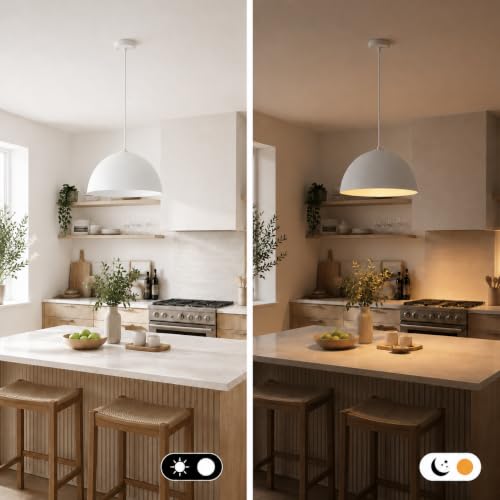 18 inch White Dome Pendant Light, Modern Farmhouse White Pendant Light, Large Pendant Lamp for Kitchen Island Dining Room Bedroom Hallway Foyer