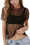 AdoreShe Women's Sexy Sheer Dot Mesh Tee Clubwear