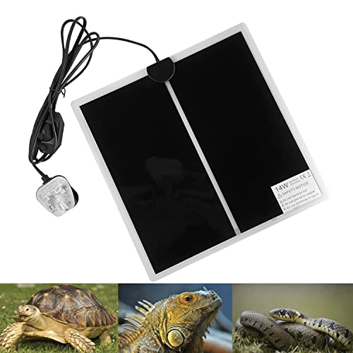 PeSandy Reptile Heating Mat with Temperature Adjustment, 14W Non-Adhesive Heat Pad for Reptiles Tortoise Snakes Lizard Gecko Hermit Crab Turtle Amphibians - Removable Under Tank Heat Pad (11x11 inch)