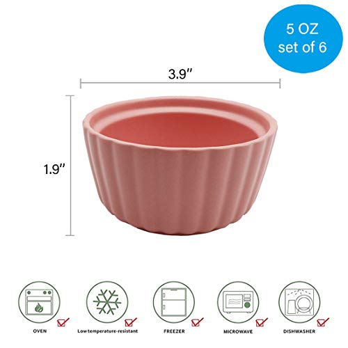 BonNoces 5 Ounce Porcelain Ramekins/Souffle Dishes - Elegant Matte Color Baking Cup for Pudding, Ice Cream and Creme Brulee - Set of 6 (Pink)
