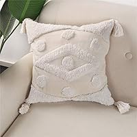 Sungea Throw Pillow Covers, Boho Tufted Tassel Pom-Poms Decorative Geometric Pattern Pillowcases 18x18 Inch, for Living Room Couch Bed Room Chair, Beige